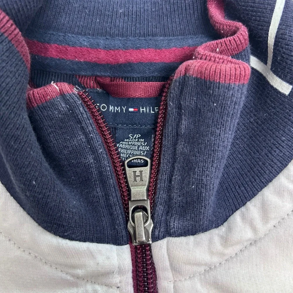 Tommy Hilfiger Mens Colorblock Sweatshirt Zipup White Navy Burgundy Small